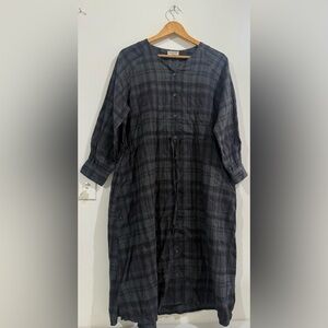 Samansa Mos2 Plaid Button-Front Long Sleeve Midi Dress in Black